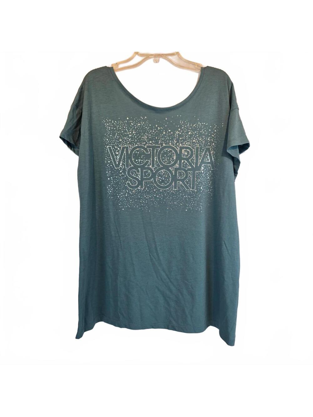 Victorias Secret Victoria Sport Featherweight Scoop Back T Shirt Glitter Logo XL